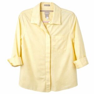 Chico's Yellow Pinstripe Button down Shirt Half Sleeve Cotton Professional Work